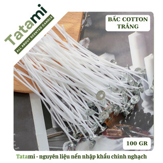 [SIÊU RẺ] Combo 100G Bấc Cotton TATAMI Dài 12cm Kèm Đế Cháy Đều Không Khói Làm Nến Thơm Handmade