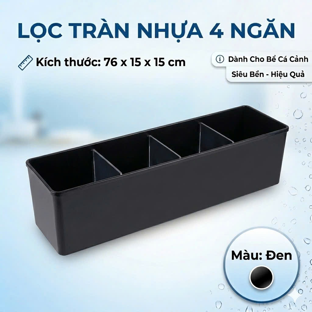 Lọc Tràn Nhựa 4 Ngăn Cho Bể Cá Cảnh (76x15x15cm) (Màu Nhựa Đen)