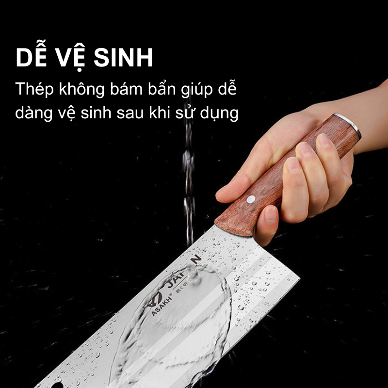 Dao Chặt Xương Round Cán Gỗ ASAKH dao chặt gà siêu cứng hiện đại KOOL, dao chặt gà, dao làm bếp