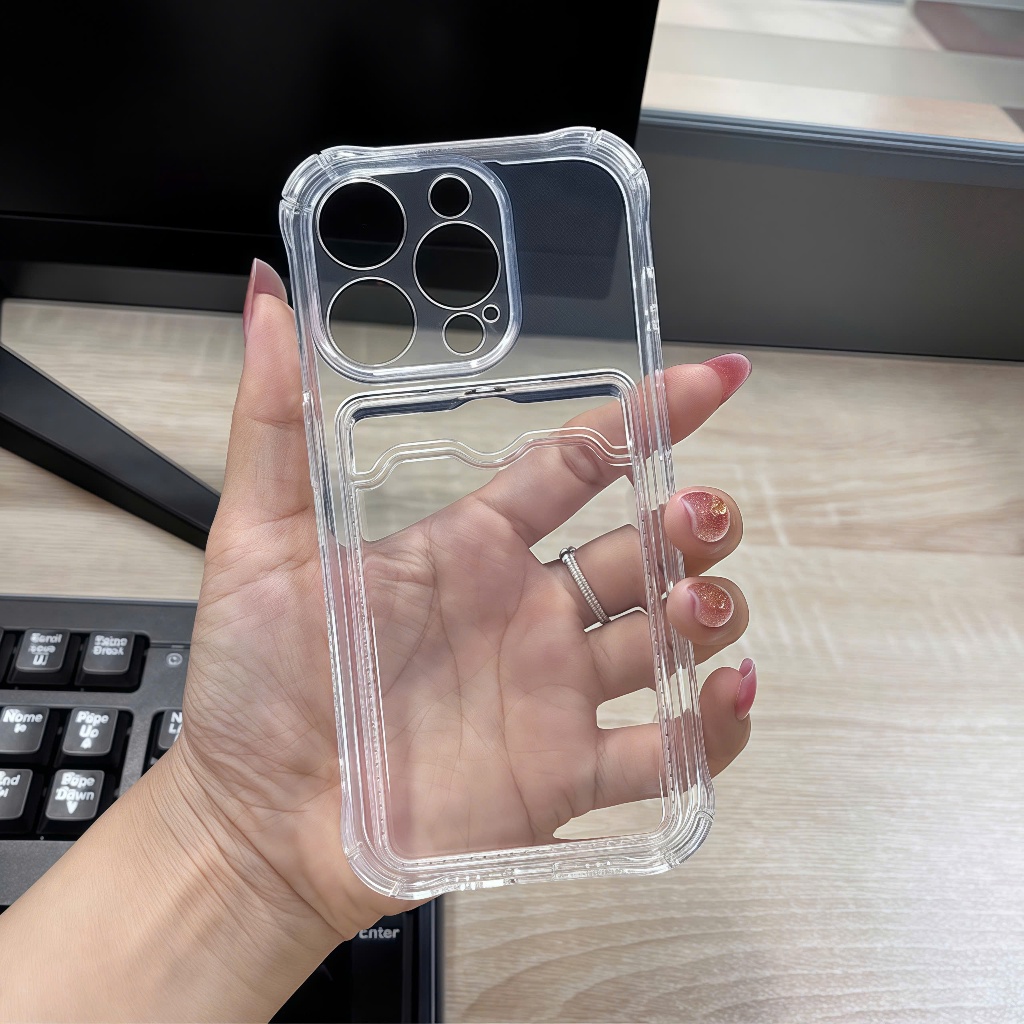 Ốp lưng trong suốt có ngăn đựng thẻ chống sốc bảo vệ camera dành cho cho ip 17 16 15 14 13 12 11 xs x pro max