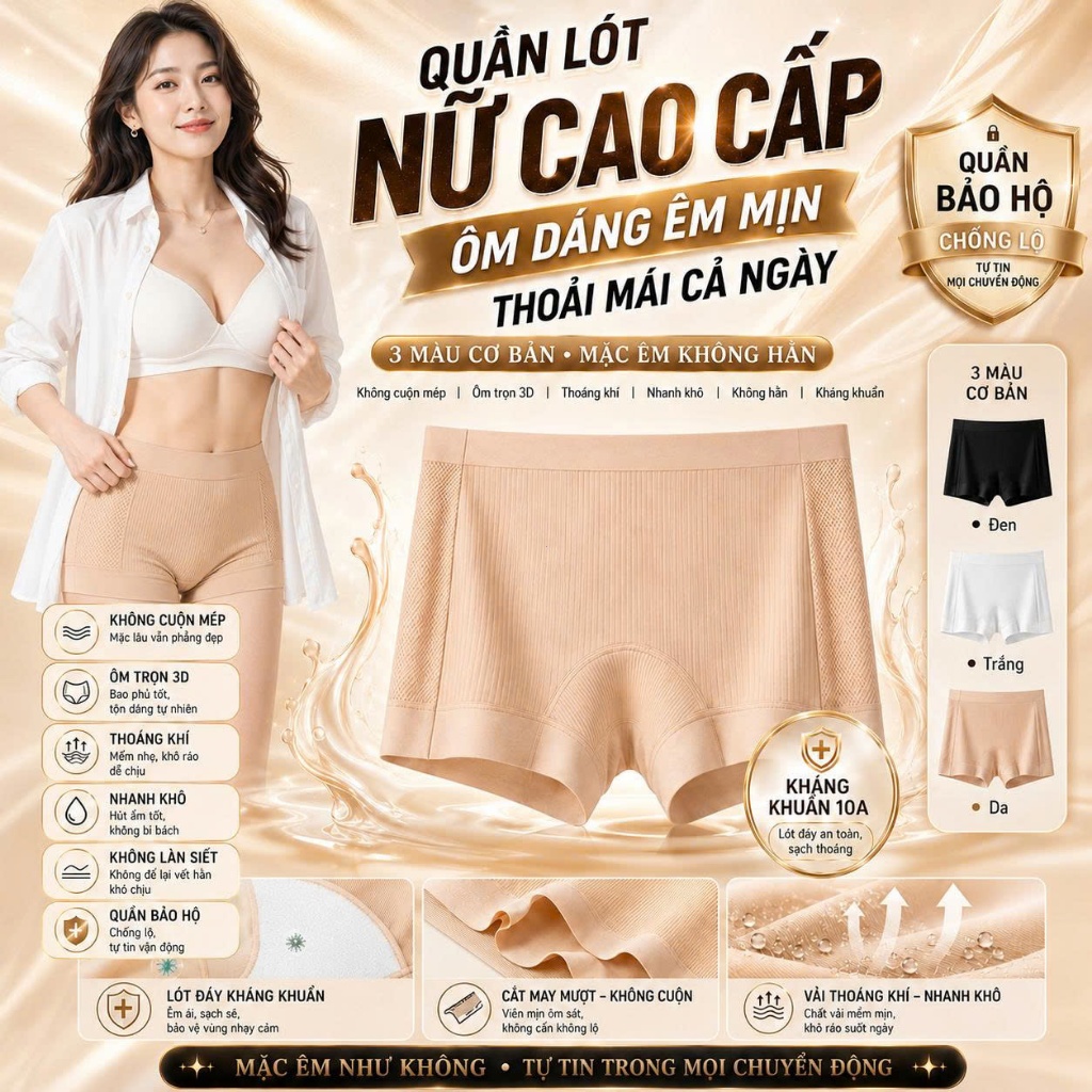 Quần Bảo Hộ Nữ Đùi Su Đúc Cao Cấp Kháng Khuẩn 10A, Chống Lộ,Không Cuộn Mép, Không Hằn Viền, Thoáng Khí Nhanh Khô LUCKORA