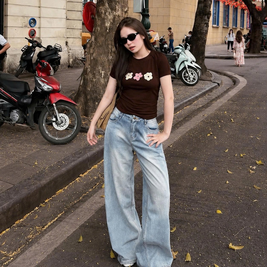 Quần Jean Nữ Ống Suông CHEZI HOUSE Xanh Wash Dài 102cm #8621Tôn Dáng Che Khuyết Điểm