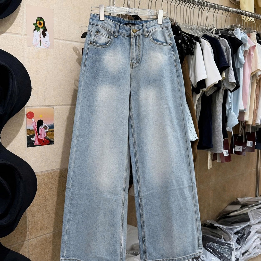 Quần Jean Nữ Ống Suông CHEZI HOUSE Xanh Wash Dài 102cm #8621Tôn Dáng Che Khuyết Điểm