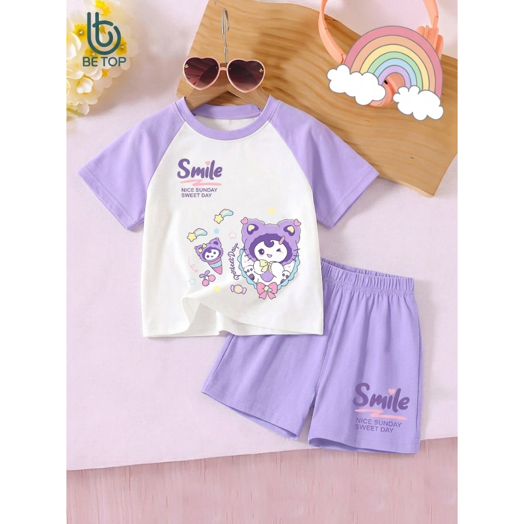 Set Đồ Bộ Kuromi Cho Bé Gái BETOP, Đồ Hè Cộc Tay In Hình Độc Đáo, Mềm Mịn, Thời Trang Bé Gái