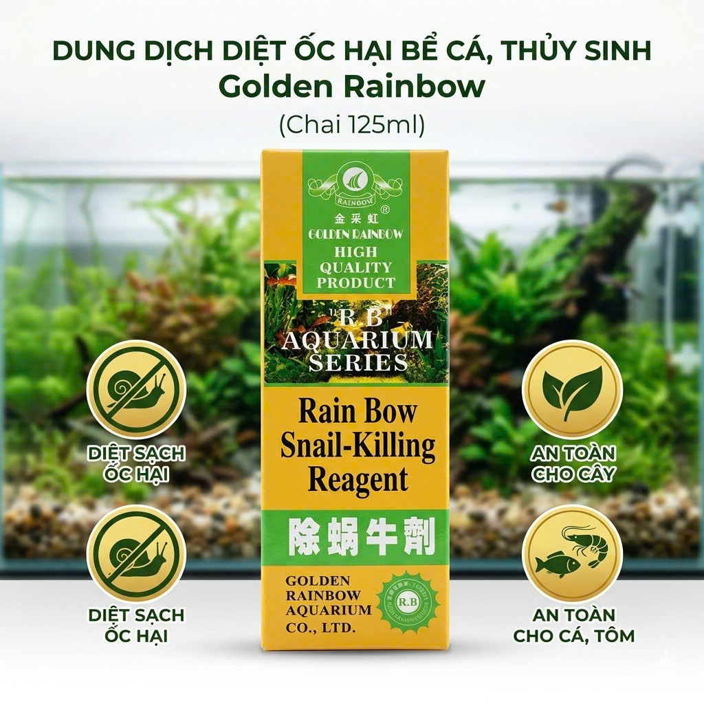 Dung Dịch Diệt Ốc Hại Bể Cá, Thủy Sinh Golden Rainbow (Chai 125ml)