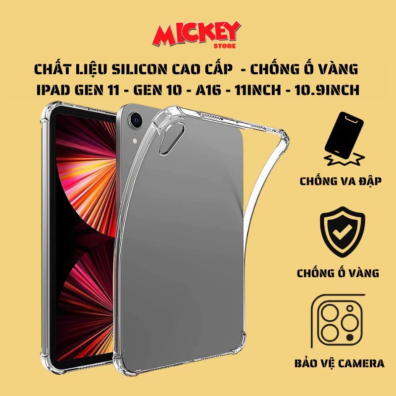 Ốp silicon trong suốt chống sốc cho IPad GEN10 / Gen11 / A16 / 11Inch / 10.9 Inch - Chống ố vàng