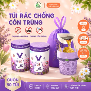 Combo 250 Túi Đựng Rác Hương Lavender Xua Đuổi Ruồi Muỗi, Siêu Dai, Có Dây Rút, Túi Rác Đuổi Muỗi Oải Hương