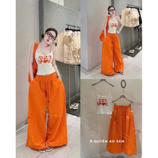 SET ÁO 2s CHỮ MIX QUẦN ỐNG RỘNG CAM HOT HIT