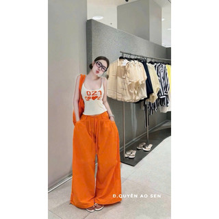 SET ÁO 2s CHỮ MIX QUẦN ỐNG RỘNG CAM HOT HIT