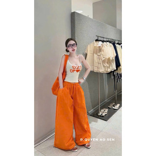 SET ÁO 2s CHỮ MIX QUẦN ỐNG RỘNG CAM HOT HIT