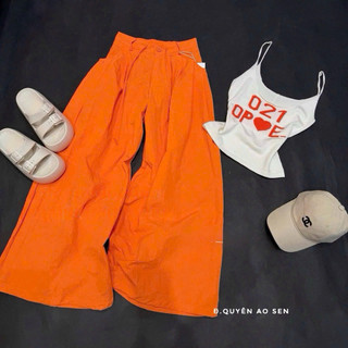 SET ÁO 2s CHỮ MIX QUẦN ỐNG RỘNG CAM HOT HIT
