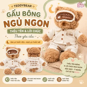 Gấu Bông Teddy Ngủ Cao Cấp Thêu Tên Theo Yêu Cầu, Quà Tặng Người Yêu Kèm Lời Chúc Ngủ Ngon Ý Nghĩa