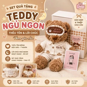 Set Quà Tặng Gấu Teddy Ngủ Ngon 35cm Kèm Hộp Quà – Có Thêu Chữ Theo Yêu Cầu Siêu Dễ Thương