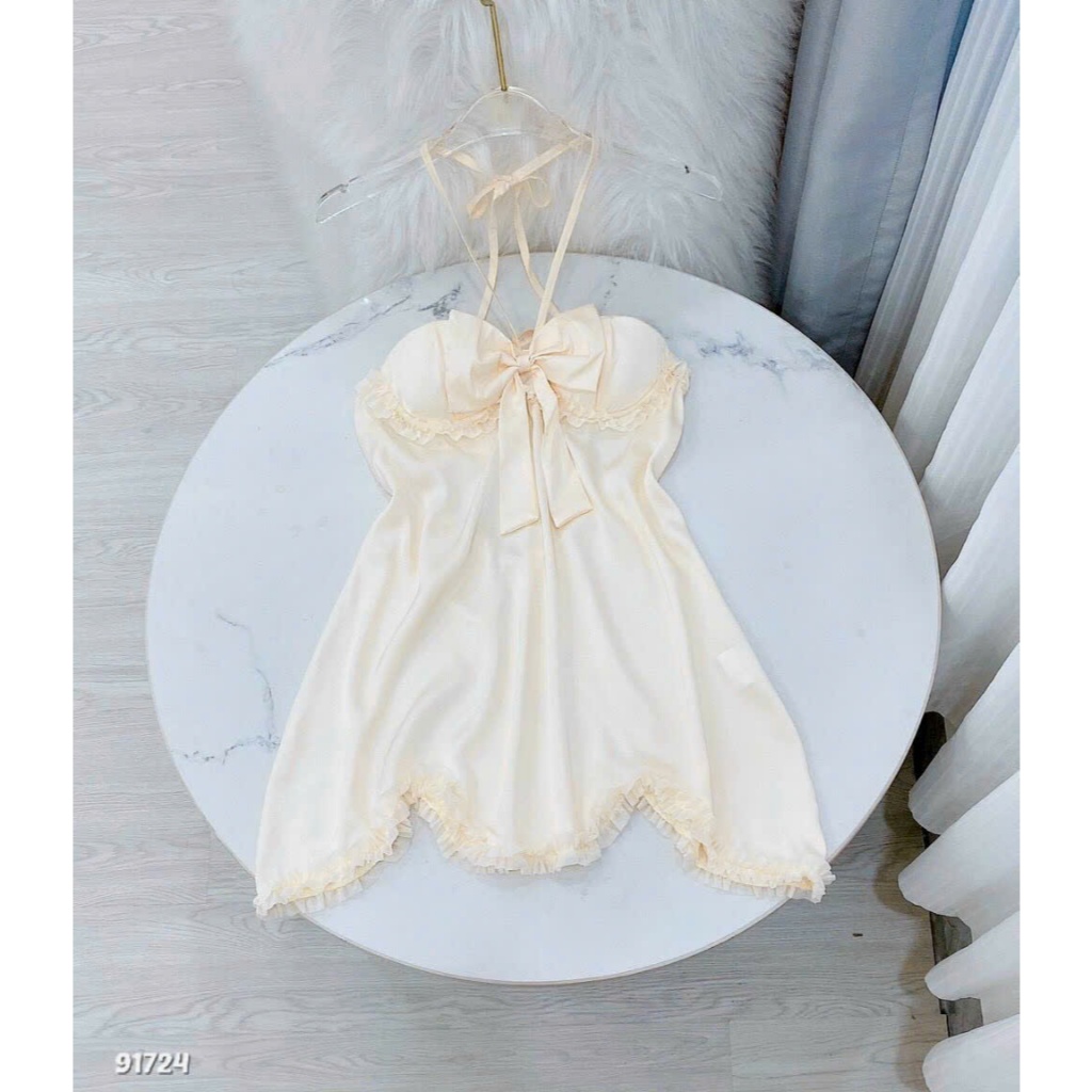 ( Che Tên) Váy ngủ lụa 2 dây trơn buộc dây hở lưng sexy cao cấp Đầm mặc nhà gợi cảm sexy quyến rũ