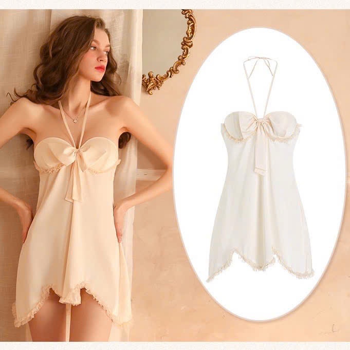 ( Che Tên) Váy ngủ lụa 2 dây trơn buộc dây hở lưng sexy cao cấp Đầm mặc nhà gợi cảm sexy quyến rũ