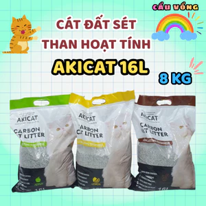 Cát vệ sinh đất sét mix than hoạt tính AKICAT 16L cho mèo - Túi 8kg
