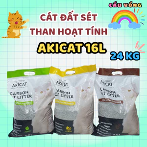 3 TÚI x 8KG_Cát vệ sinh đất sét mix than hoạt tính AKICAT 16L cho mèo