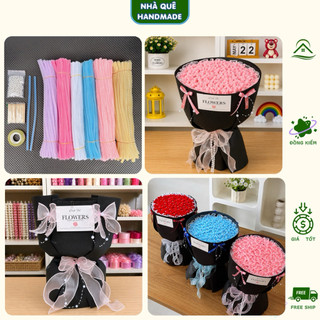 Set Tự Làm Bó Hoa Tròn Cẩm Tú Cầu Kẽm Nhung DIY Full Set – Kẽm Nhung + Giấy Gói + Phụ Kiện Trang Trí 50/100/200/300 Bông