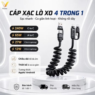 Cáp Sạc Lò Xo 4 in 1 PREMIUM – Tiện Ích 2m cho Điện Thoại