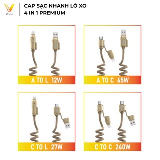 Cáp Sạc Lò Xo 4 in 1 PREMIUM – Tiện Ích 2m cho Điện Thoại
