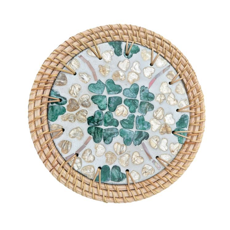 Lót Ly Mây Tre Đan Họa Tiết Cỏ Bốn Lá - Dùng Decor, Làm Quà Tặng