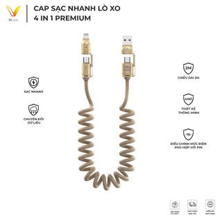 Cáp Sạc Lò Xo 4 in 1 PREMIUM – Tiện Ích 2m cho Điện Thoại