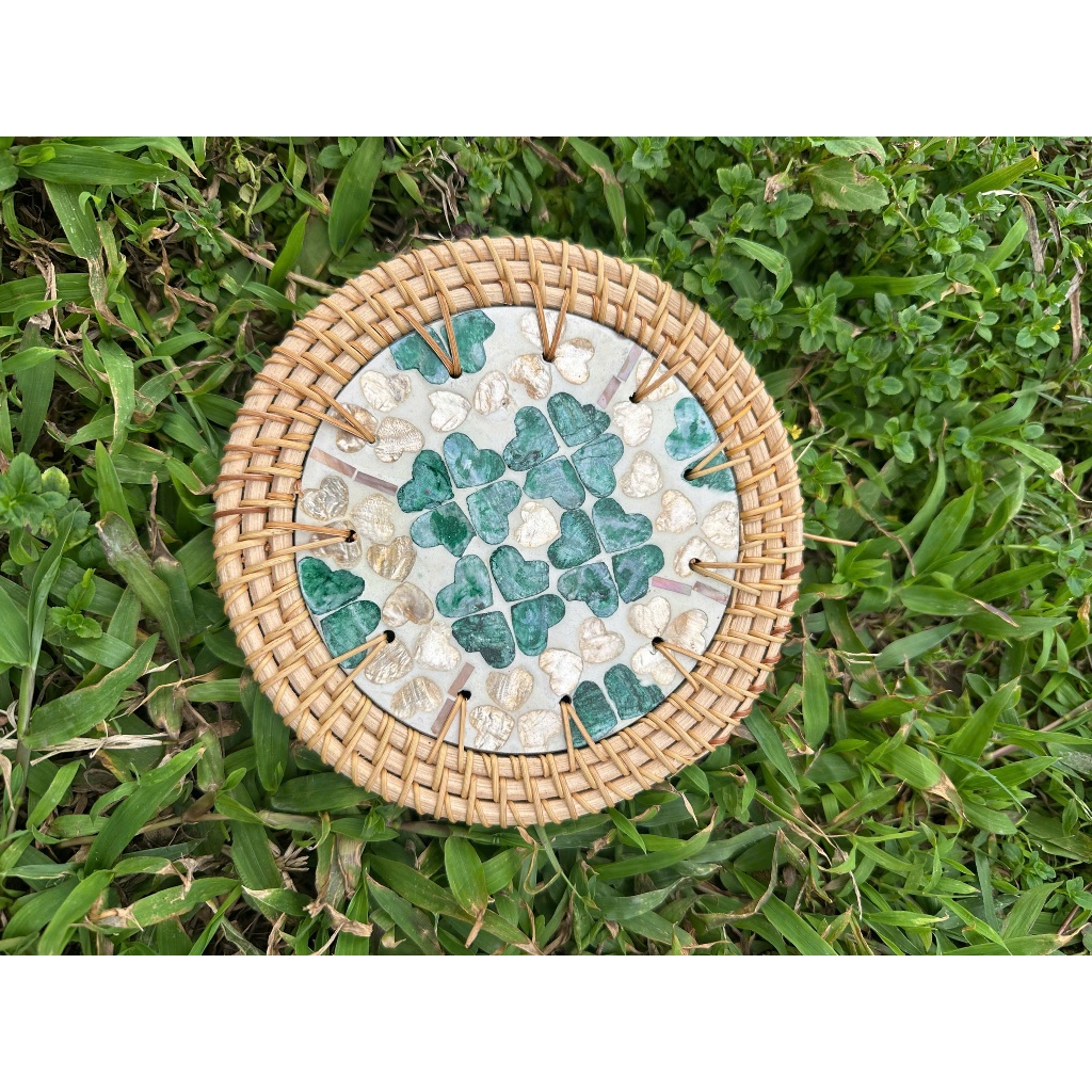 Lót Ly Mây Tre Đan Họa Tiết Cỏ Bốn Lá - Dùng Decor, Làm Quà Tặng