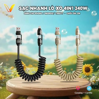 Cáp Sạc Lò Xo 4 in 1 PREMIUM – Tiện Ích 2m cho Điện Thoại