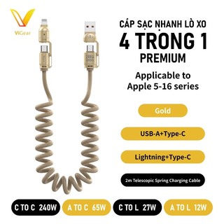 Cáp Sạc Lò Xo 4 in 1 PREMIUM – Tiện Ích 2m cho Điện Thoại