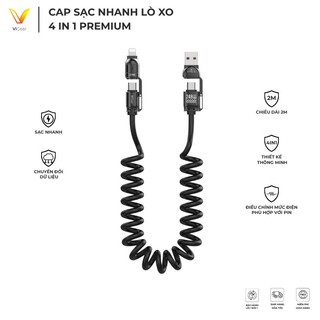 Cáp Sạc Lò Xo 4 in 1 PREMIUM – Tiện Ích 2m cho Điện Thoại