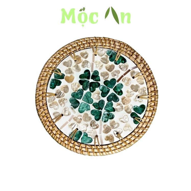 Lót Ly Mây Tre Đan Họa Tiết Cỏ Bốn Lá - Dùng Decor, Làm Quà Tặng