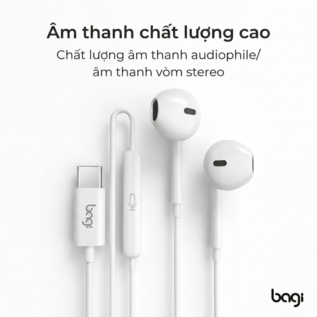 Tai nghe có dây chính hãng BAGI BM-M4 có micro nói đàm thoại dùng cho phone xiaomi oppo samsung cắm type c - BH 12 THÁNG