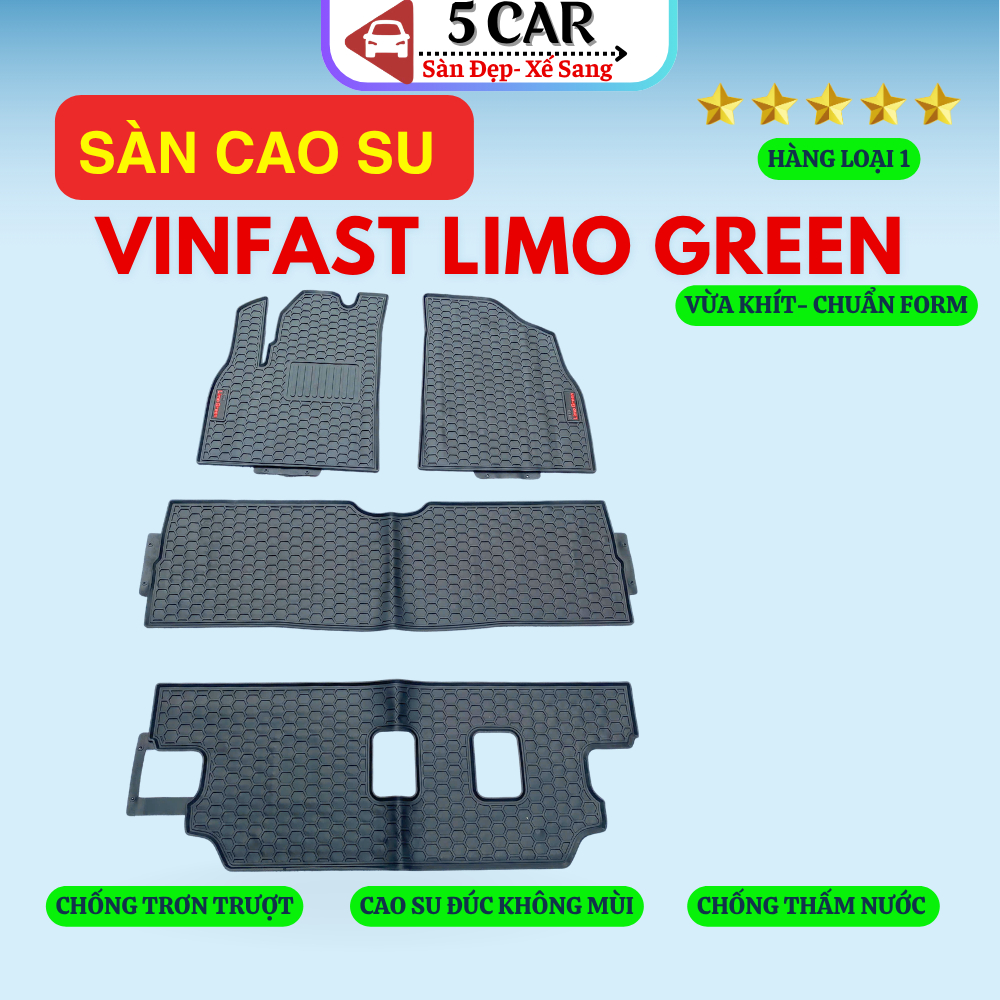 Thảm Lót Sàn Cao Su Xe VINFAST LIMO GREEN/MPV7 - Cao su đúc Không Mùi , Vừa Khít Form Xe- Chống Nước, Dễ Dàng Lắp Đặt