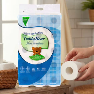 Giấy Vệ Sinh TEDDY BEAR ECOGREEN 15 Cuộn 3 Lớp Chất Lụa Trắng Ép 4D Bồng Bềnh Mềm Êm Dịu không gây tắc nghẽn