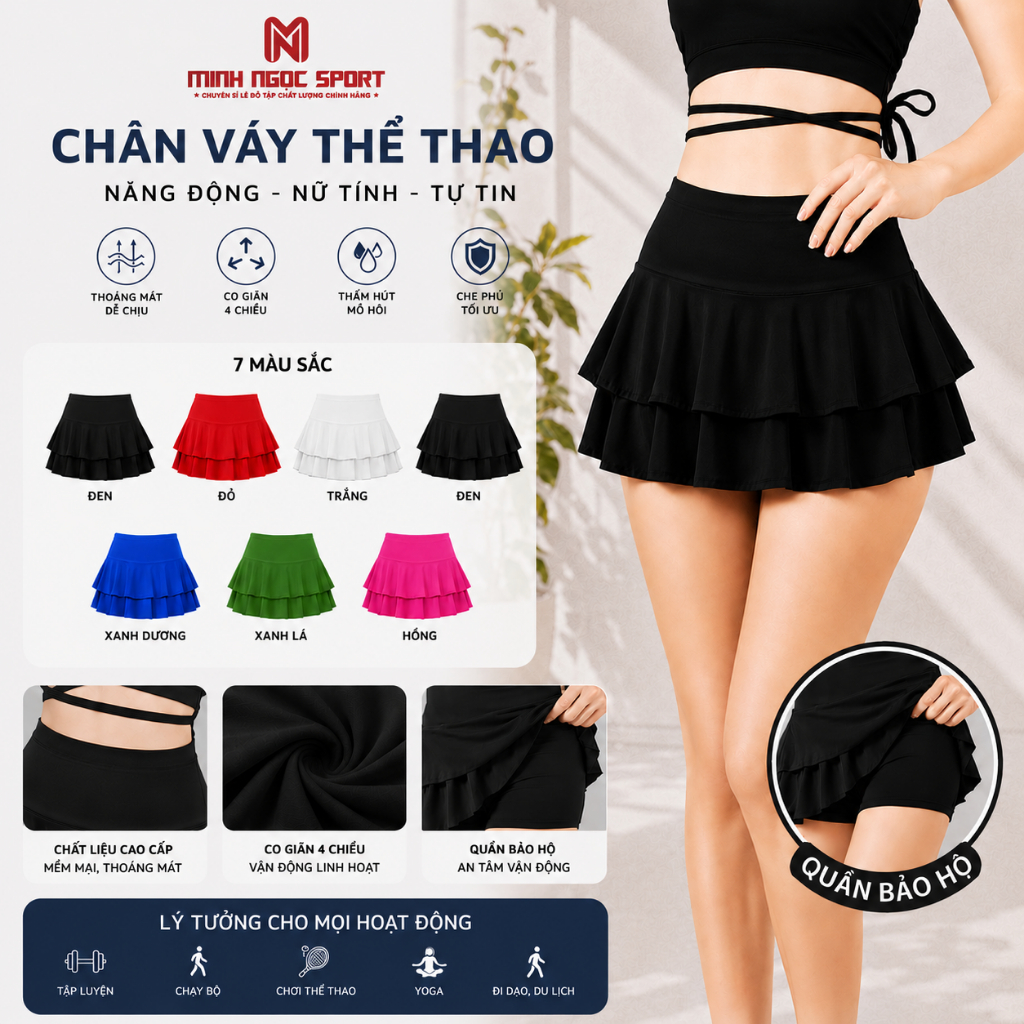 Quần Váy Thể Thao Nữ Quần Váy Xếp Tầng Tập Gym Yoga Aerobic Tennis Thun Lạnh Cao Cấp I mmestore