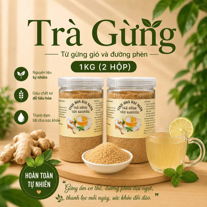 1Kg Trà Gừng Gió Hoà Tan Thơm ngon - Trà Gừng Gió Đường Phèn Tinh Hoa Đại Ngàn