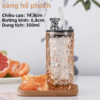 Ly Thủy Tinh Kim Cương 330ML Nắp Gấu Có Ron Kín,Cốc Nước LOVE Kèm Ống Hút Thủy Tinh Sang Trọng-GD97