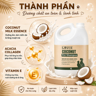 Sữa Tắm Xả Chó Mèo Louis For Pet Coconut Milk 3In1 4L Làm Sạch Khử Mùi Dưỡng Lông Mềm Mượt