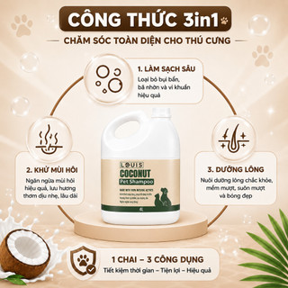Sữa Tắm Xả Chó Mèo Louis For Pet Coconut Milk 3In1 4L Làm Sạch Khử Mùi Dưỡng Lông Mềm Mượt