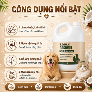 Sữa Tắm Xả Chó Mèo Louis For Pet Coconut Milk 3In1 4L Làm Sạch Khử Mùi Dưỡng Lông Mềm Mượt