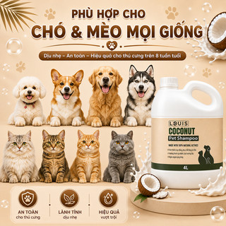 Sữa Tắm Xả Chó Mèo Louis For Pet Coconut Milk 3In1 4L Làm Sạch Khử Mùi Dưỡng Lông Mềm Mượt