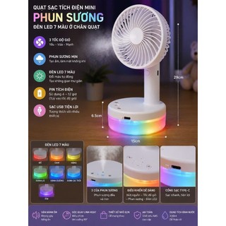 Quạt Tích Điện Phun Sương RL-01 Có Đèn LED – Quạt Để Bàn Hoặc Cầm Tay – 5 Cấp Gió 3 Chế Độ Sương