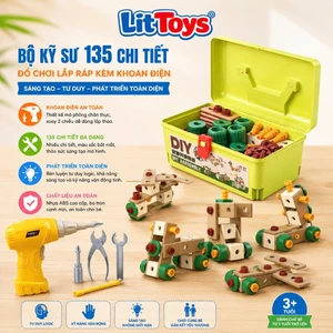 Bộ Đồ Chơi Kỹ Sư 135 Chi Tiết ToysLit Lắp Ráp DIY Kèm Khoan Điện Vặn Ốc Vít Hộp Dụng Cụ Sửa Chữa