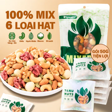 Hạt dinh dưỡng mix 6 loại TANU NUTS, hạt ngũ cốc ăn sáng healthy, gói hạt dinh dưỡng ăn vặt tiện lợi