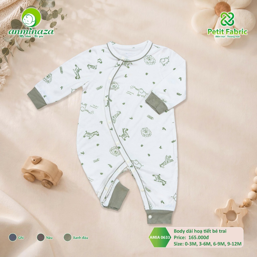 Body Dài Họa Tiết Bé Trai Anminaza Vải Petit Mềm Mịn Thoáng Mát - Hàng Chính Hãng AMI0633