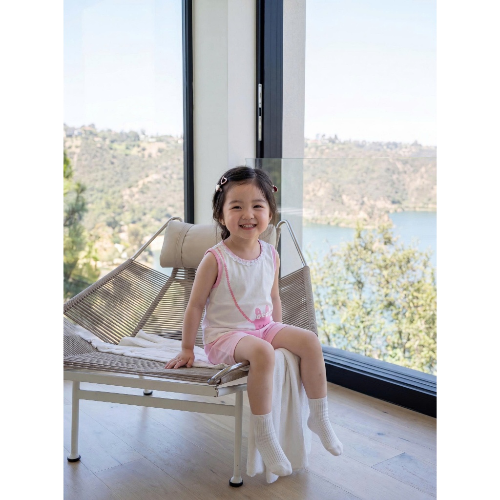 Set bộ cộc tay bé gái Miniumbaby cổ viền hình túi chéo mix quần legging cộc, chất cotton mềm SB2775