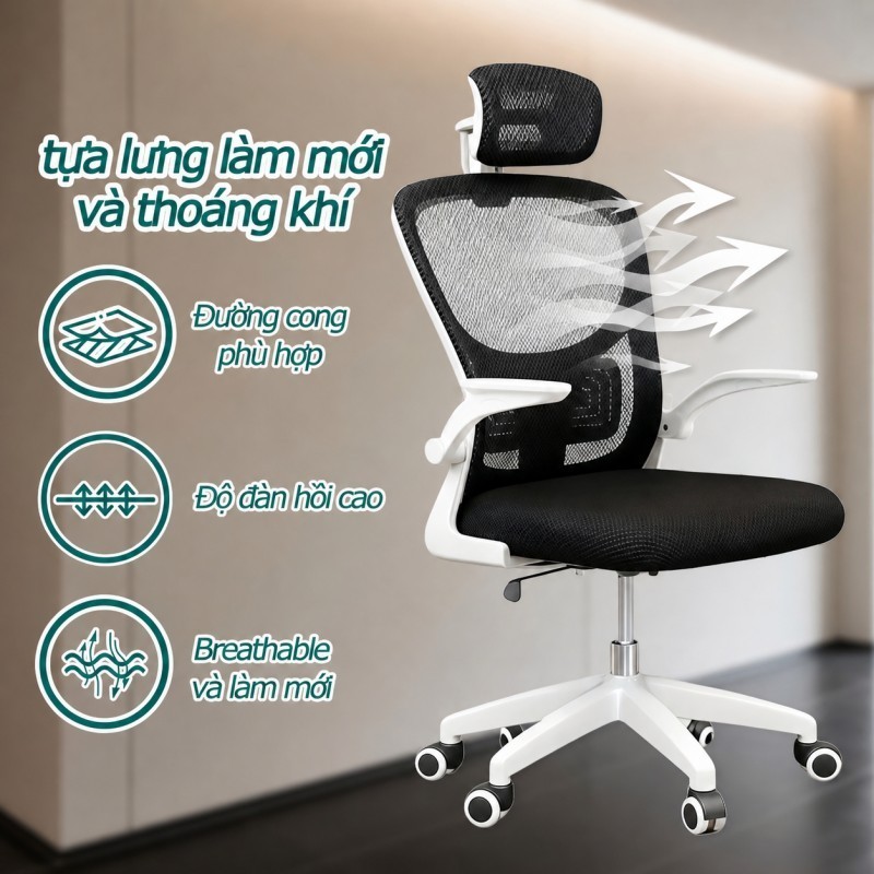 Ghế văn phòng công thái học Tựa lưng lưới thoáng khí Giảm đau lưng và Tựa đầu điều chỉnh được | BigBuy360 - bigbuy360.vn