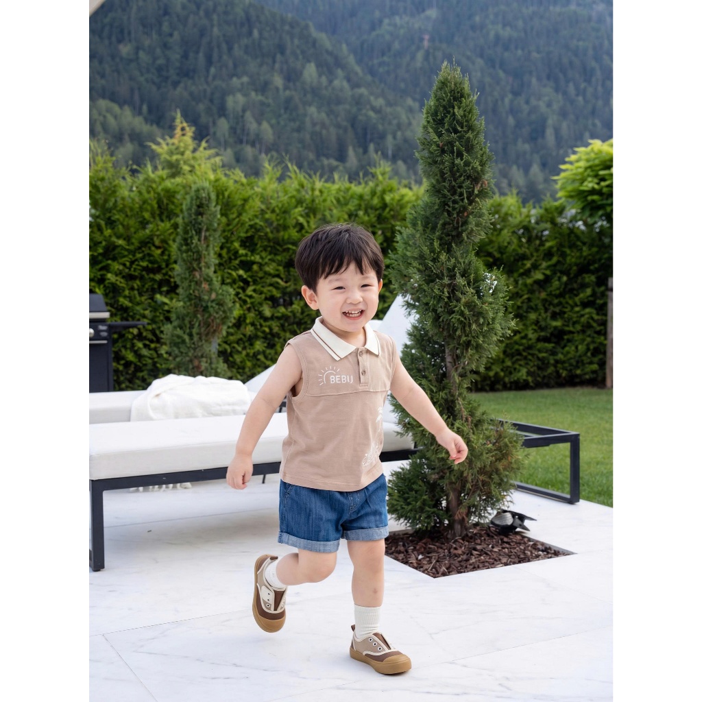 Set bộ polo cộc tay bé trai Miniumbaby hình cây dừa cute, chất vải áo cotton mềm mại, co giãn SB2796