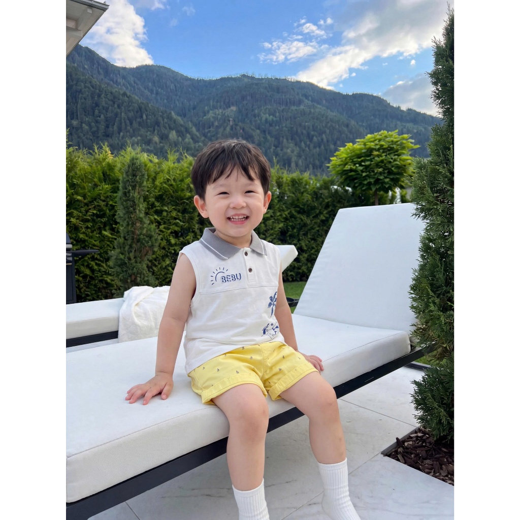 Set bộ polo cộc tay bé trai Miniumbaby hình cây dừa cute, chất vải áo cotton mềm mại, co giãn SB2796