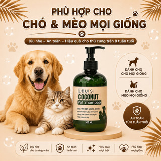 Sữa Tắm Thú Cưng Louis For Pet Coconut Milk 3in1 500ml Làm Sạch Khử Mùi Dưỡng Lông Cho Chó Mèo